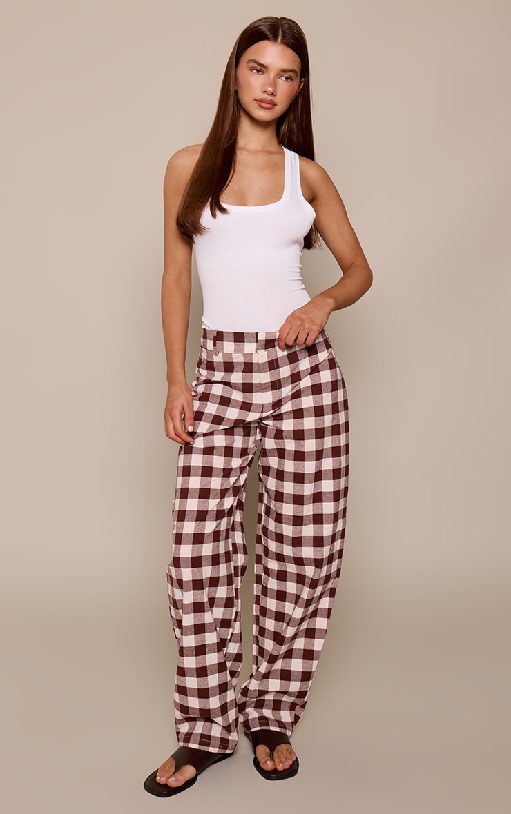 Chocolate Gingham Tailored Wide Leg Pants