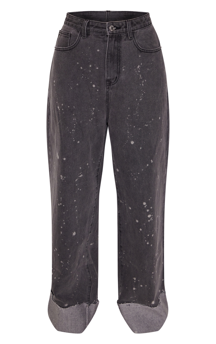 Washed Black Splatter Detail Wide Leg Jeans image 5