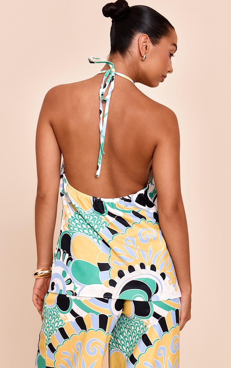 Multi Abstract Print Woven Halter Neck Floaty Long Top image 2