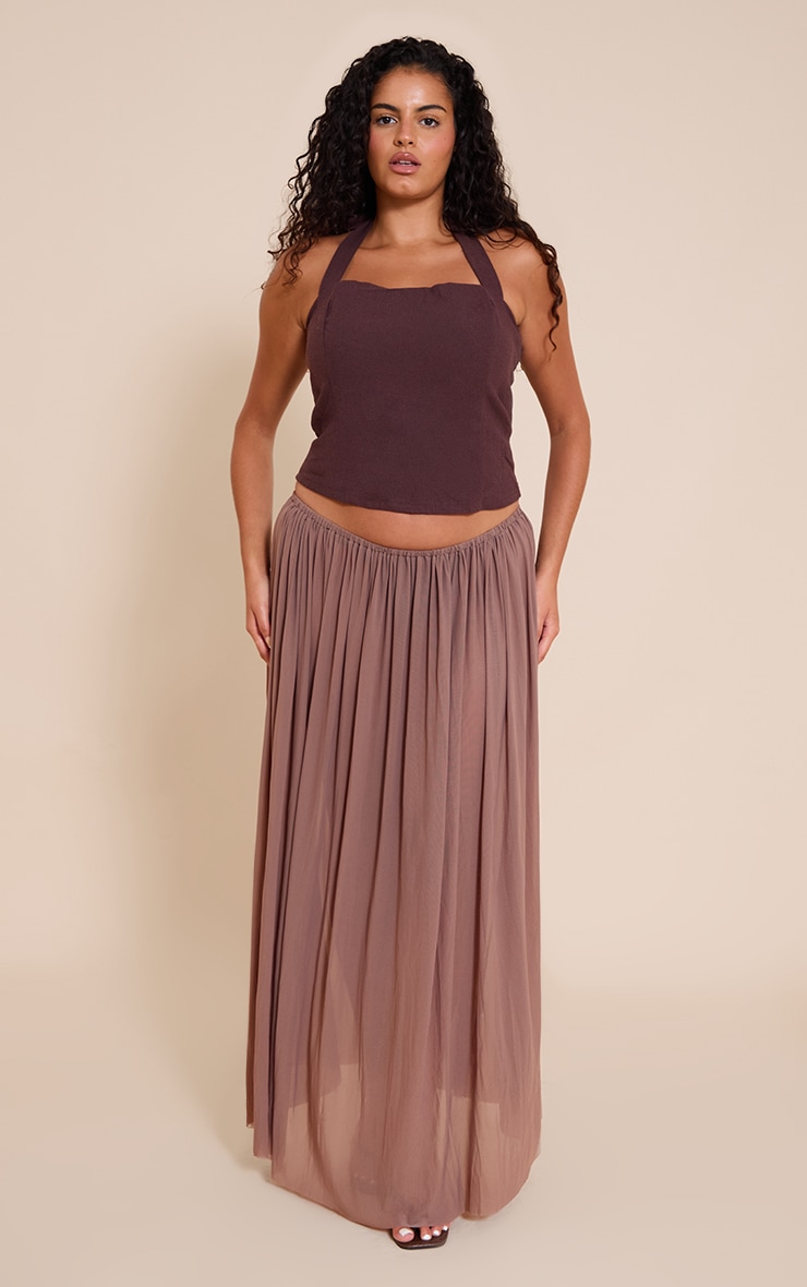 Plus Deep Chocolate Premium Linen Halterneck Top image 3