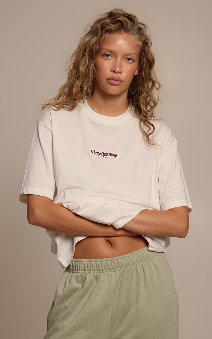 Cream Prettylittlething Oversized T-Shirt image 3