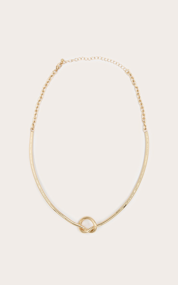 Gold Smooth Structured Knot Necklace image 2