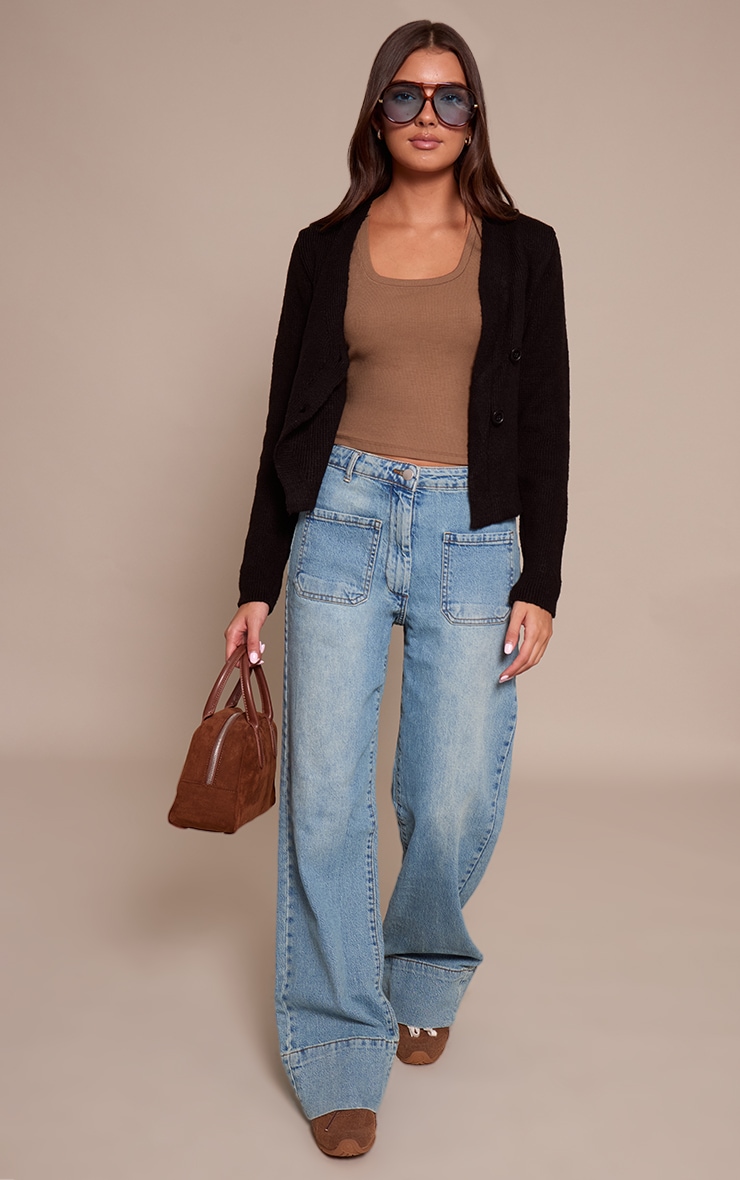 Mid Blue Wash Hem Seam Detail Front Pocket Jeans image 1