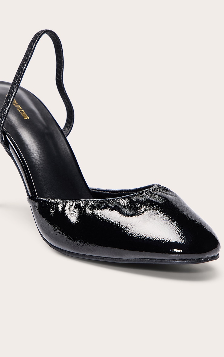 Black Crinkle PU Round Toe Sling Back image 5
