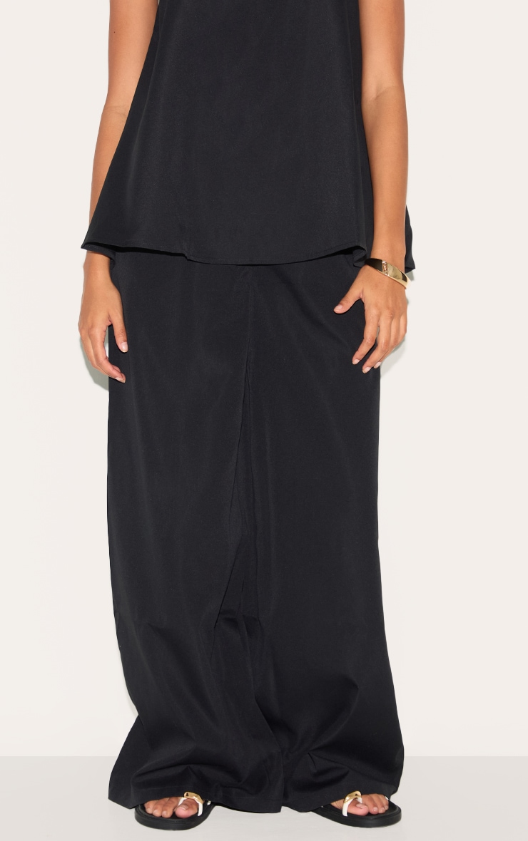 Black Woven Mid Rise Wide Leg Pants image 2