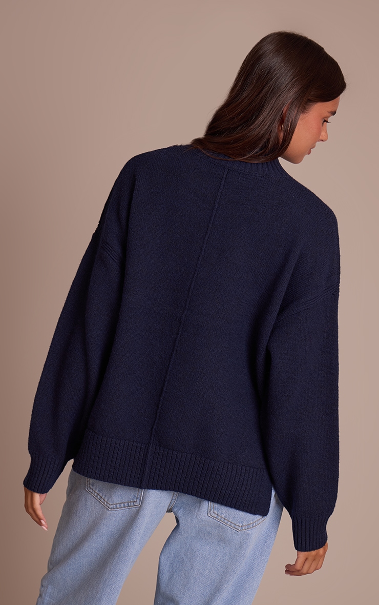 Navy Oversized Polo Neck Knitted Sweater image 2
