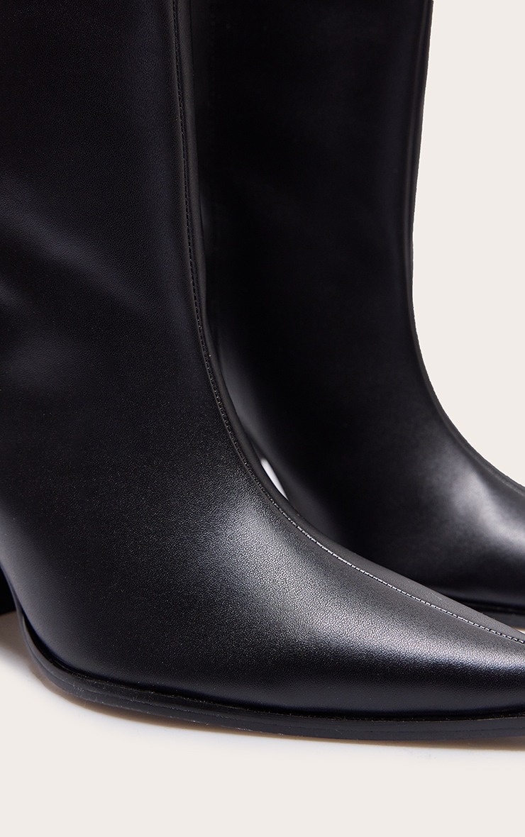 Black PU Point Toe Block Heeled Knee High Boot image 3