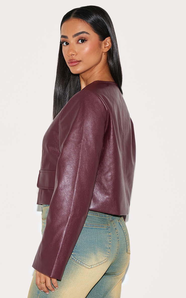 Petite Burgundy Faux Leather Boxy Jacket image 2