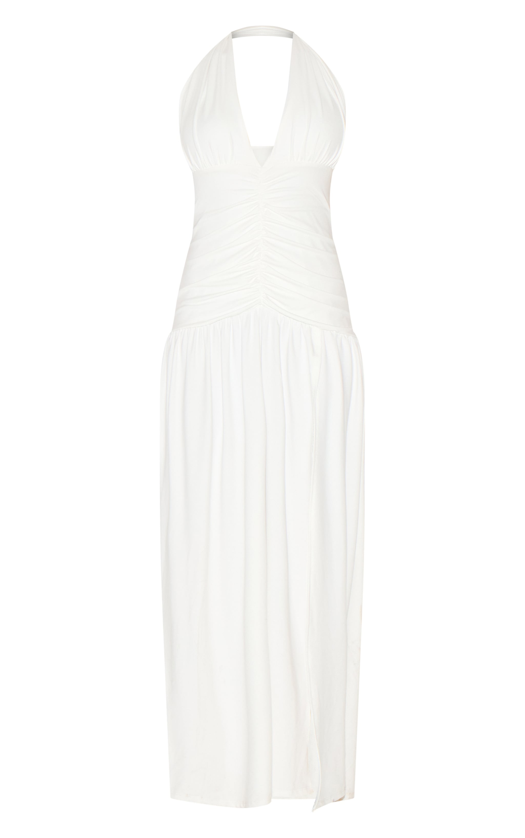Petite White Double Slinky Halterneck Ruched Maxi Dress image 5