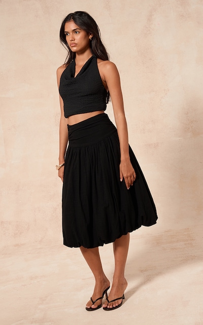 Jupe mi-longue bouffante en coton noir