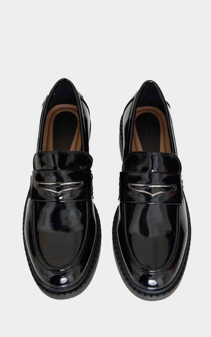 Black PU Round Toe Trim Loafers image 3