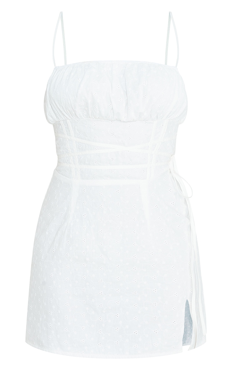 White Broderie Anglaise Binding Wrap Detail Shift Dress image 5