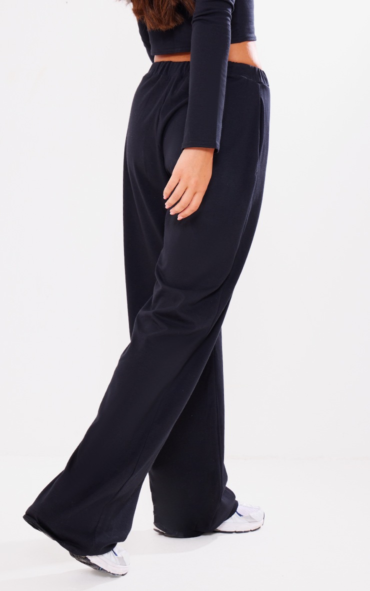 Black Cotton Jersey Wide Leg Pants image 2