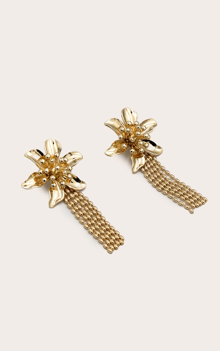 Gold Detail Flower Drop Statement Earrings image 2