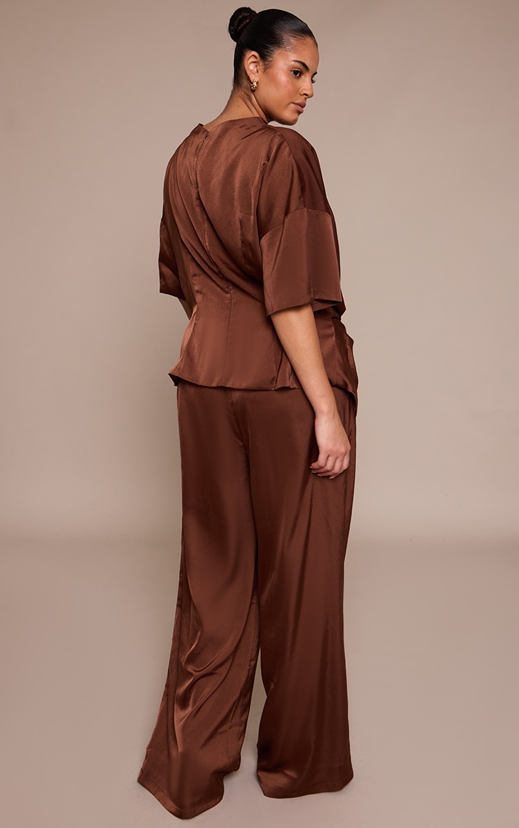 Plus Chocolate Satin Wide Leg Pants image 3