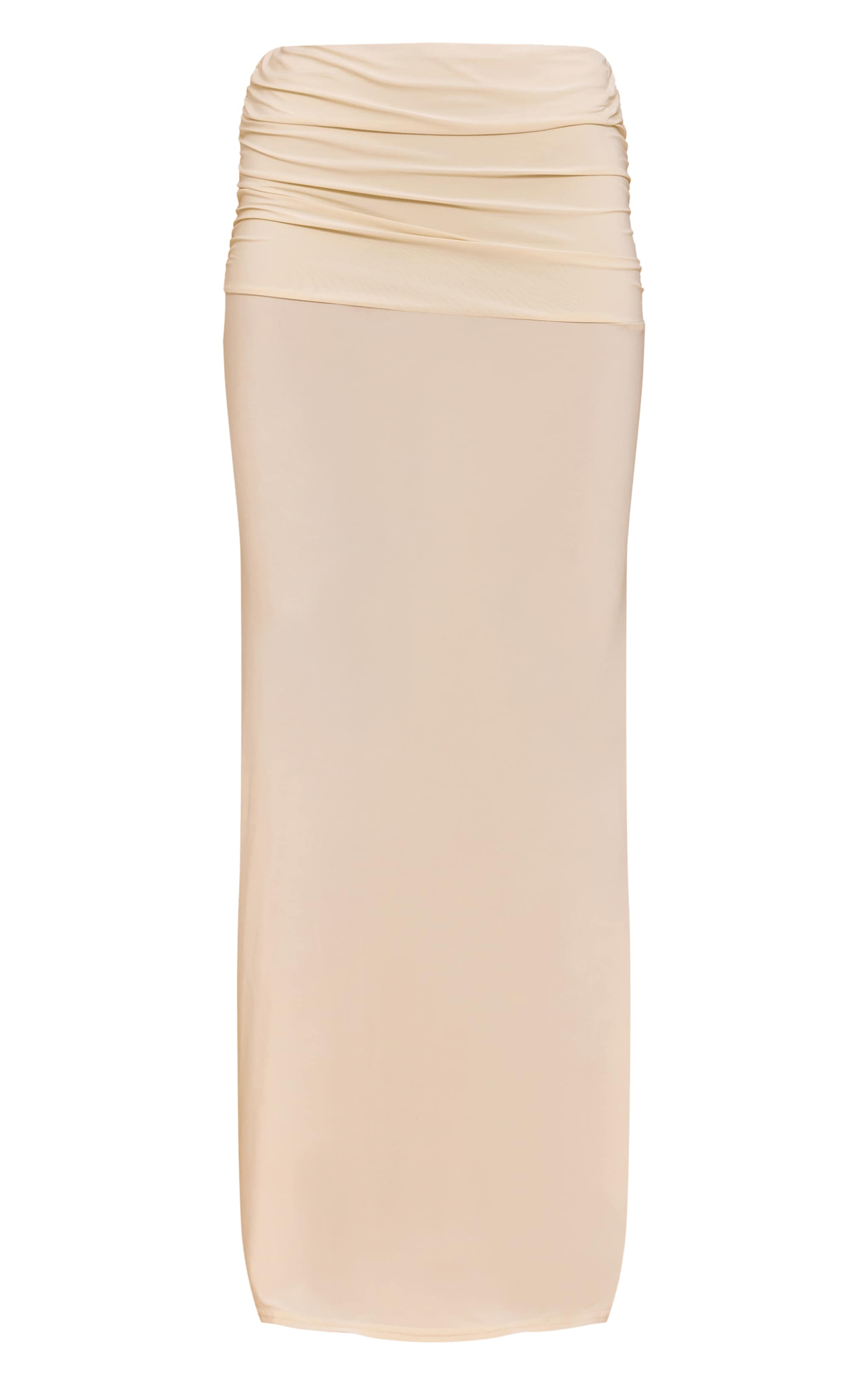 Almond Double Layer Slinky Ruched Waist Maxi Skirt image 5