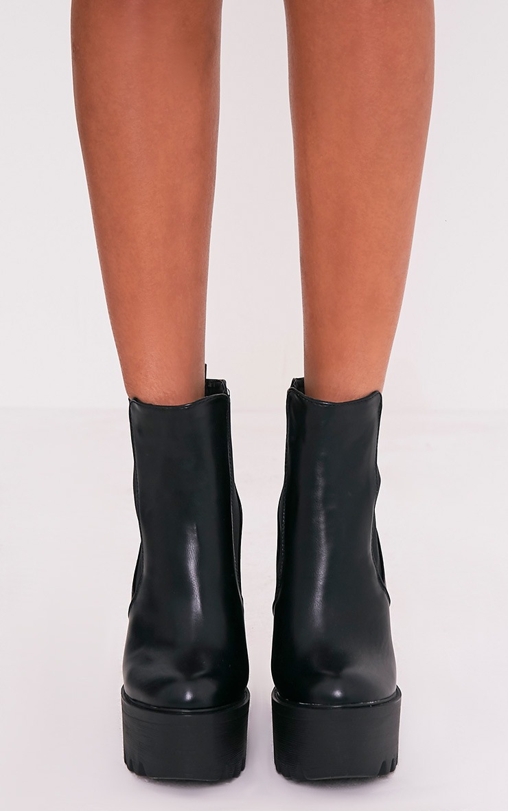Aerin Black Cleated Sole Platform Ankle Boots Boots
