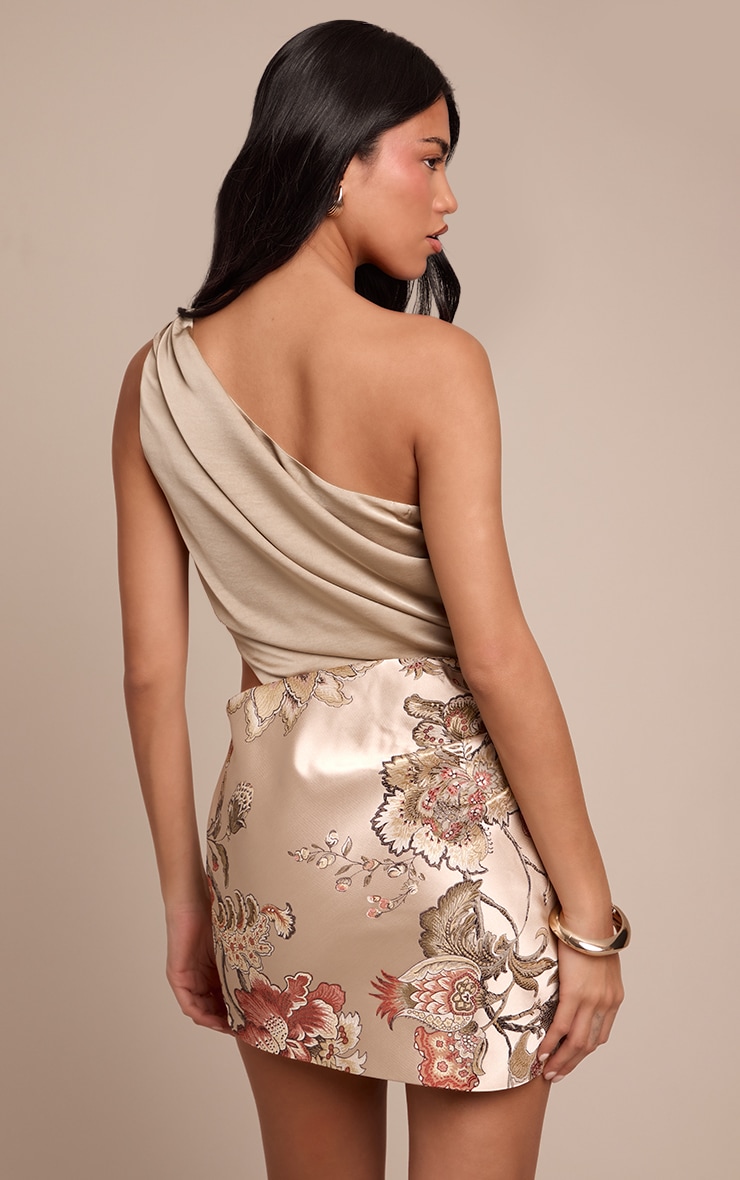 Multi Floral Jacquard Embroidered Skirt Satin Bodycon Dress image 2
