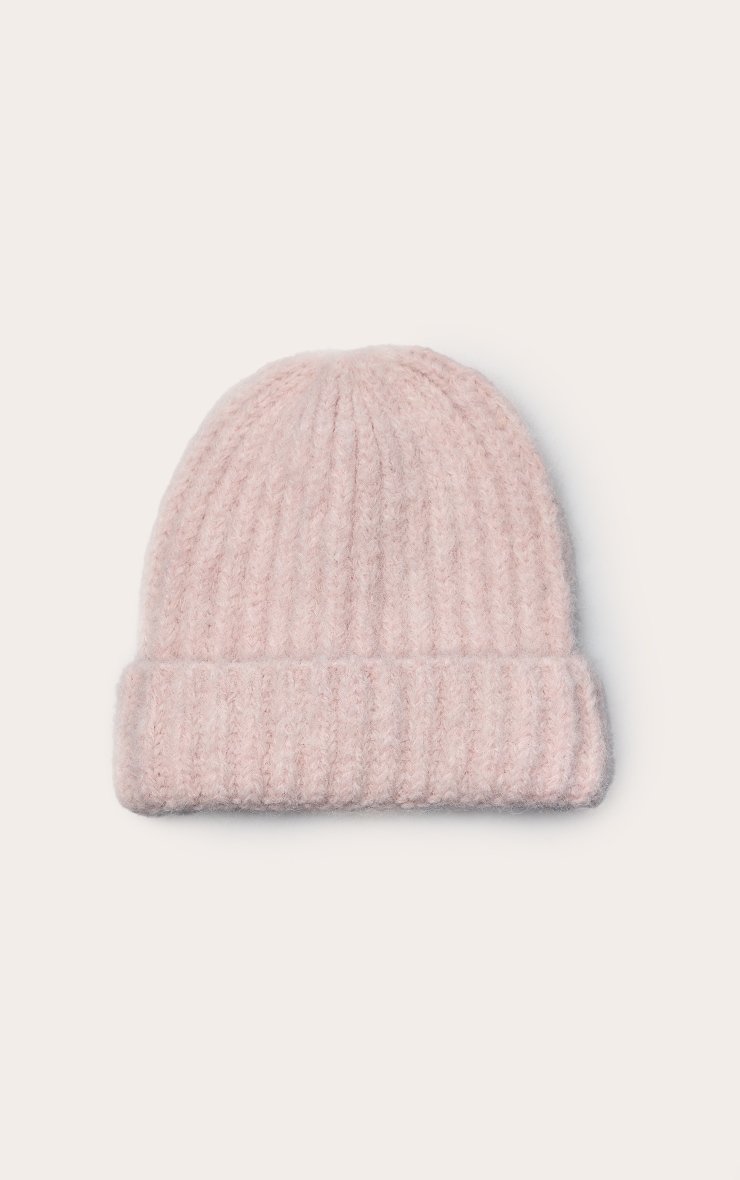 Pink Chunky Knit Ribbed Beanie image 2
