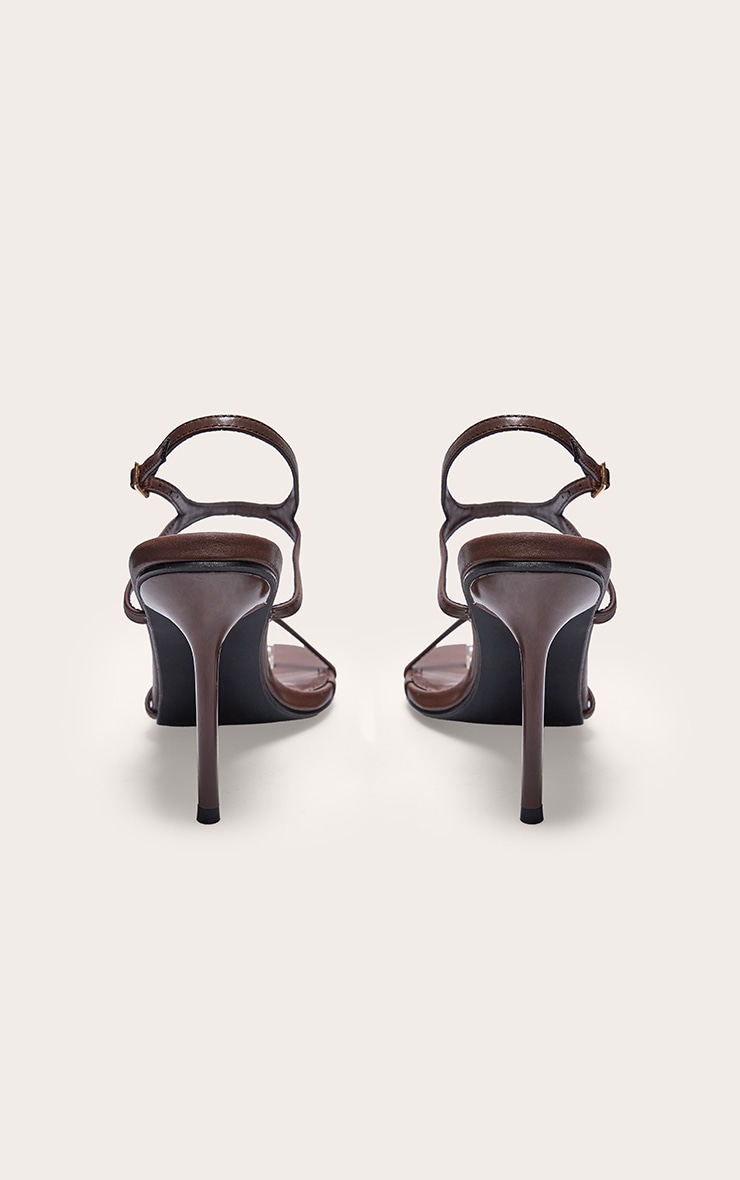 Chocolate PU Round Toe Asymmetric Strap High Stiletto Heeled Sandals image 3