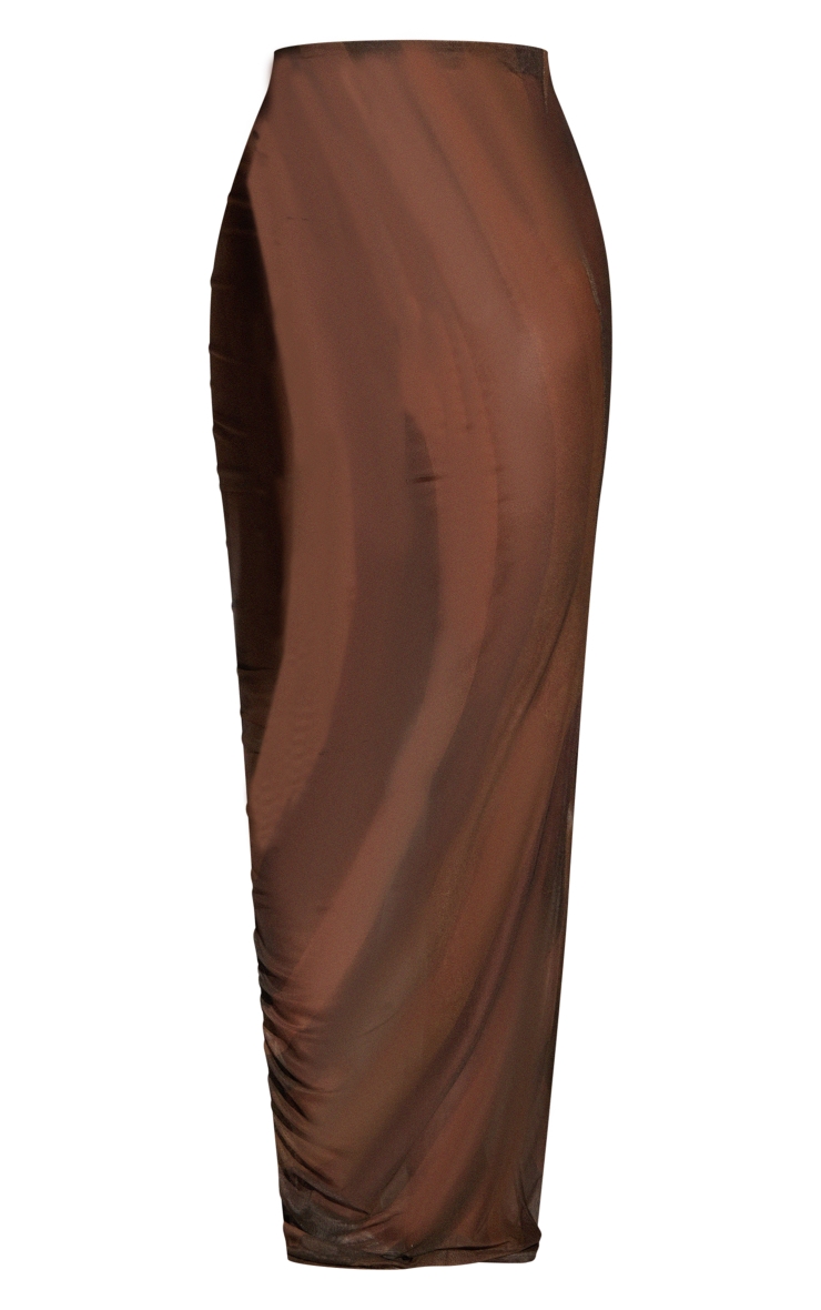  Shape Brown Stripe Print Mesh Ruched Maxi Skirt image 1