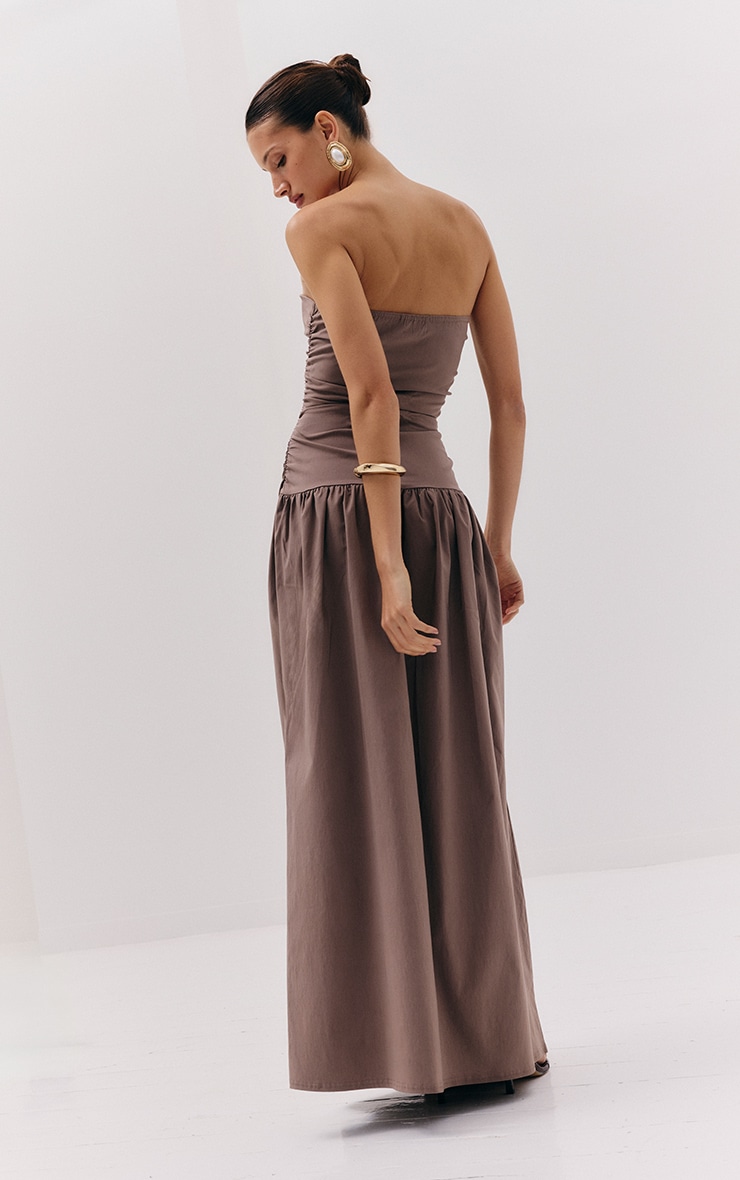 Taupe Stretch Woven Bandeau Ruched Maxi Dress image 2
