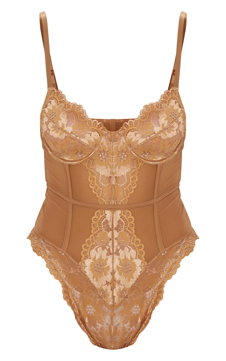 Mocha underwired cage detail lace body for beginners los
