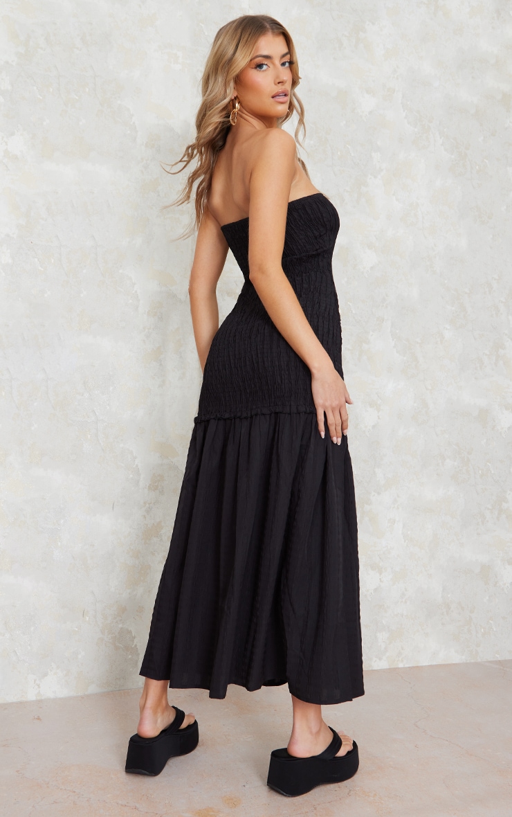 Black Shirred Bandeau Tiered Maxi Dress image 2