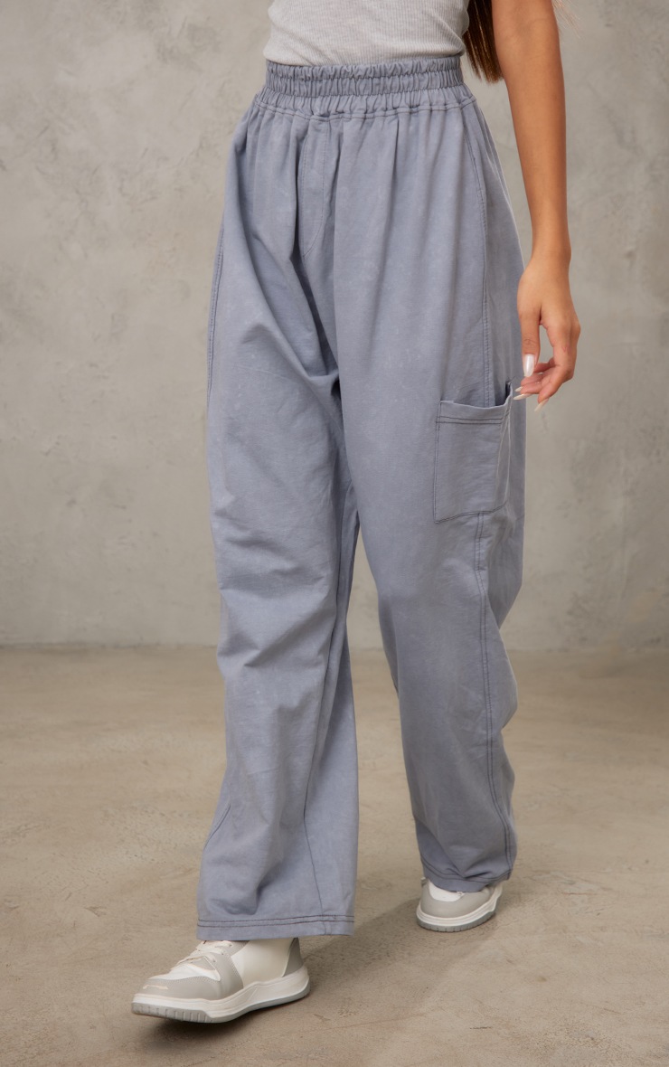 Steel Blue Tonal Stitch Placket Detail Acid Wash Straight Leg Joggers image 2