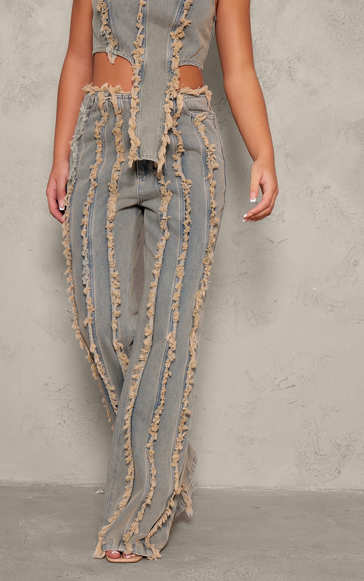 Peach Tint Vintage Frayed Hem Flared Jeans image 2