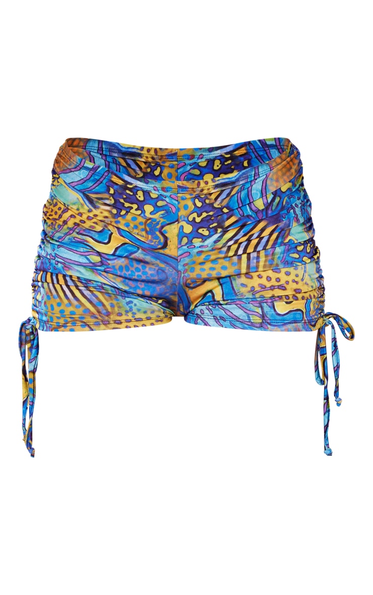 Bright Blue Print Ruched Micro Hot Pants image 6