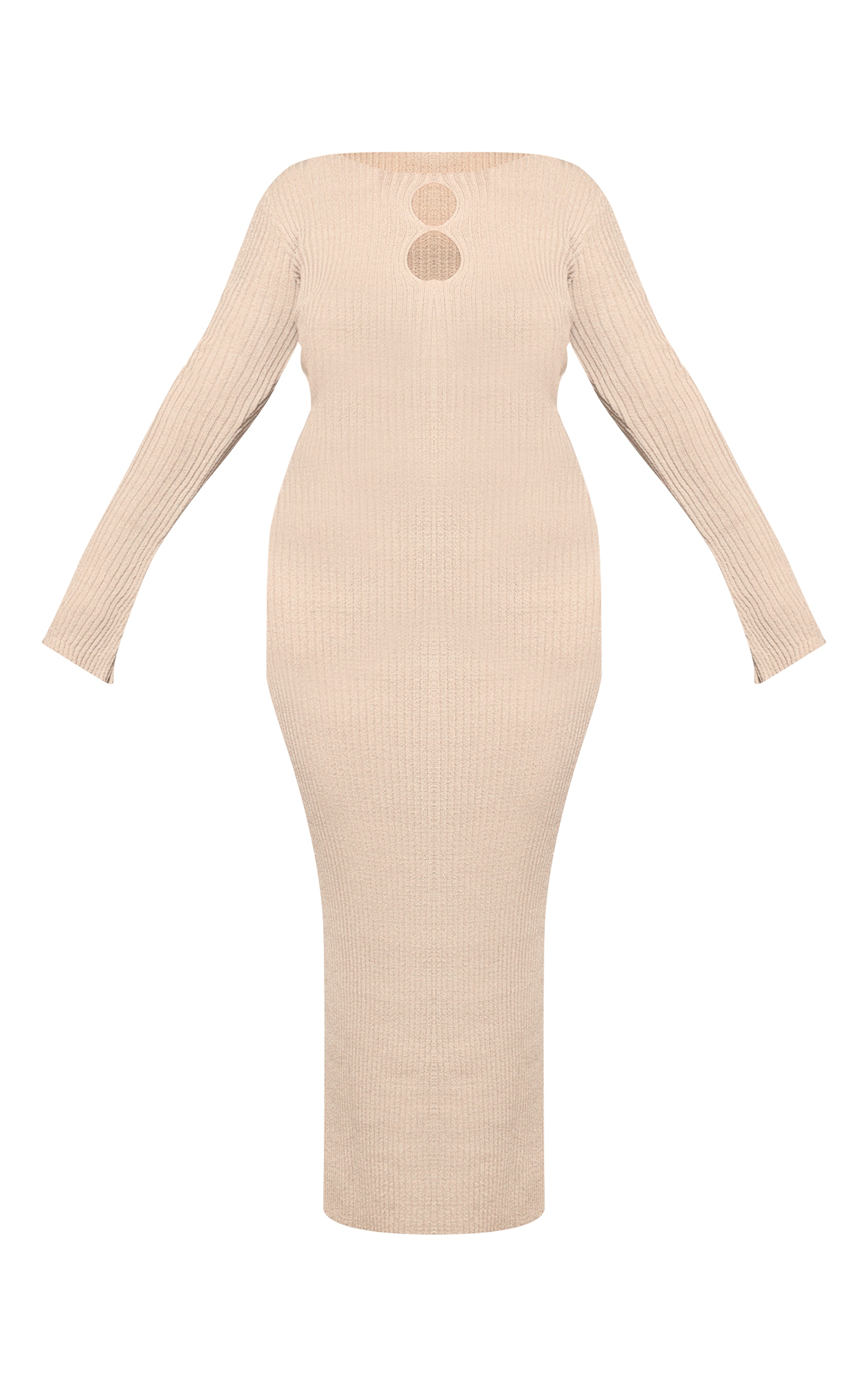 Plus Oatmeal Ribbed Keyhole Knitted Midaxi Dress image 5