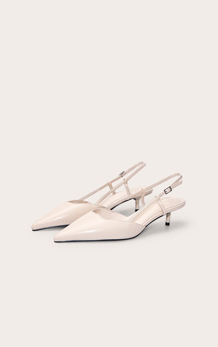 Cream PU Kitten Heel Sling Back Courts image 3