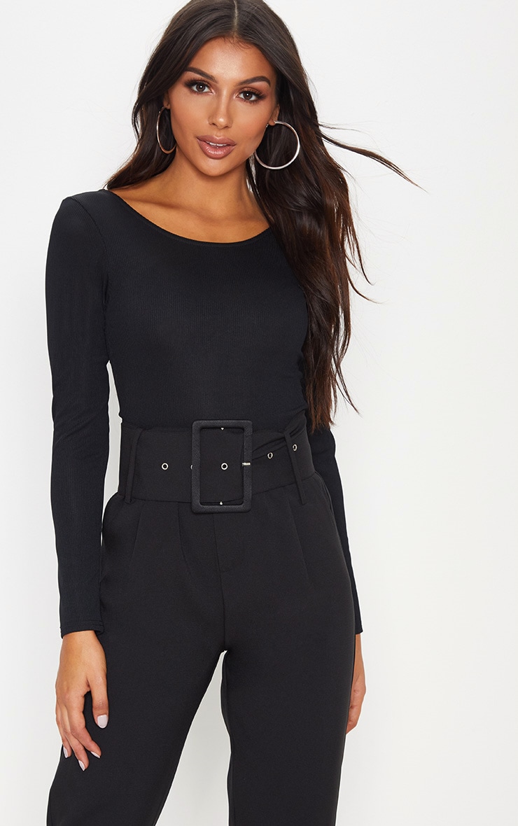 Black Rib Scoop Back Bodysuit