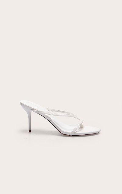 Mules style tongs rondes en PU blanc à talon aiguille haut