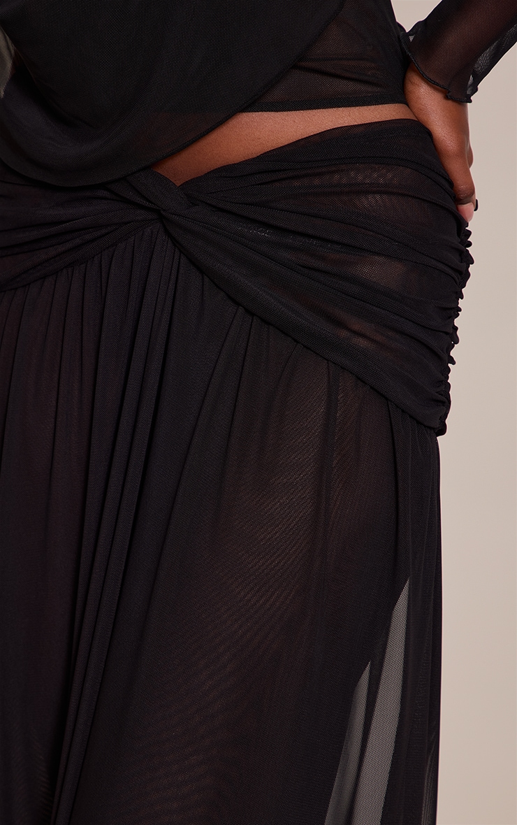 Black Mesh Twist Front Detail Floaty Maxi Skirt image 4