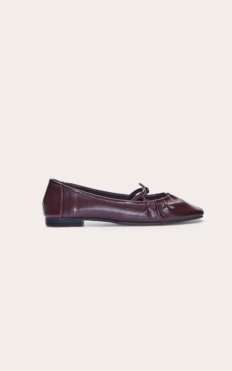 Plum Bow Ruched Square Toe Ballet Flats image 2