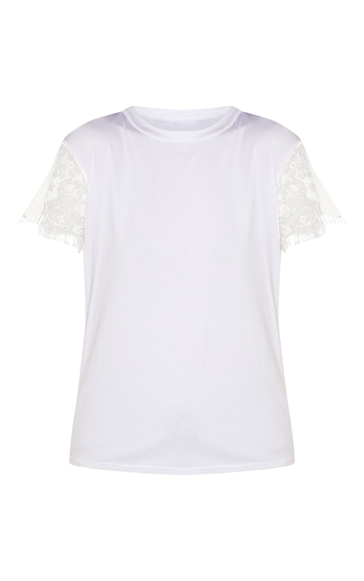 Rain t-shirt surdimensionné blanc en dentelle festonnée sur les manches  image 3