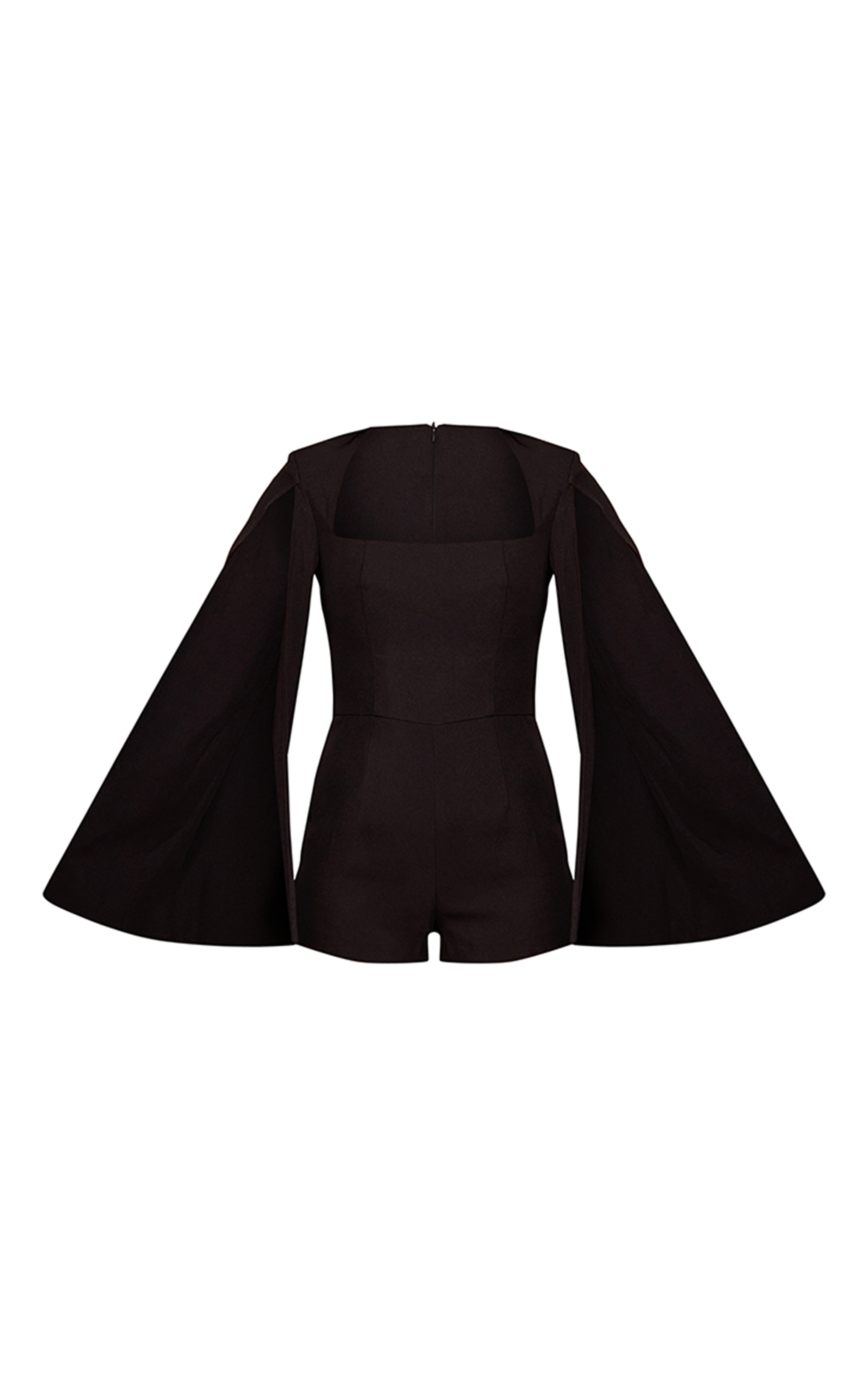Black Woven Cape Sleeve Romper image 5