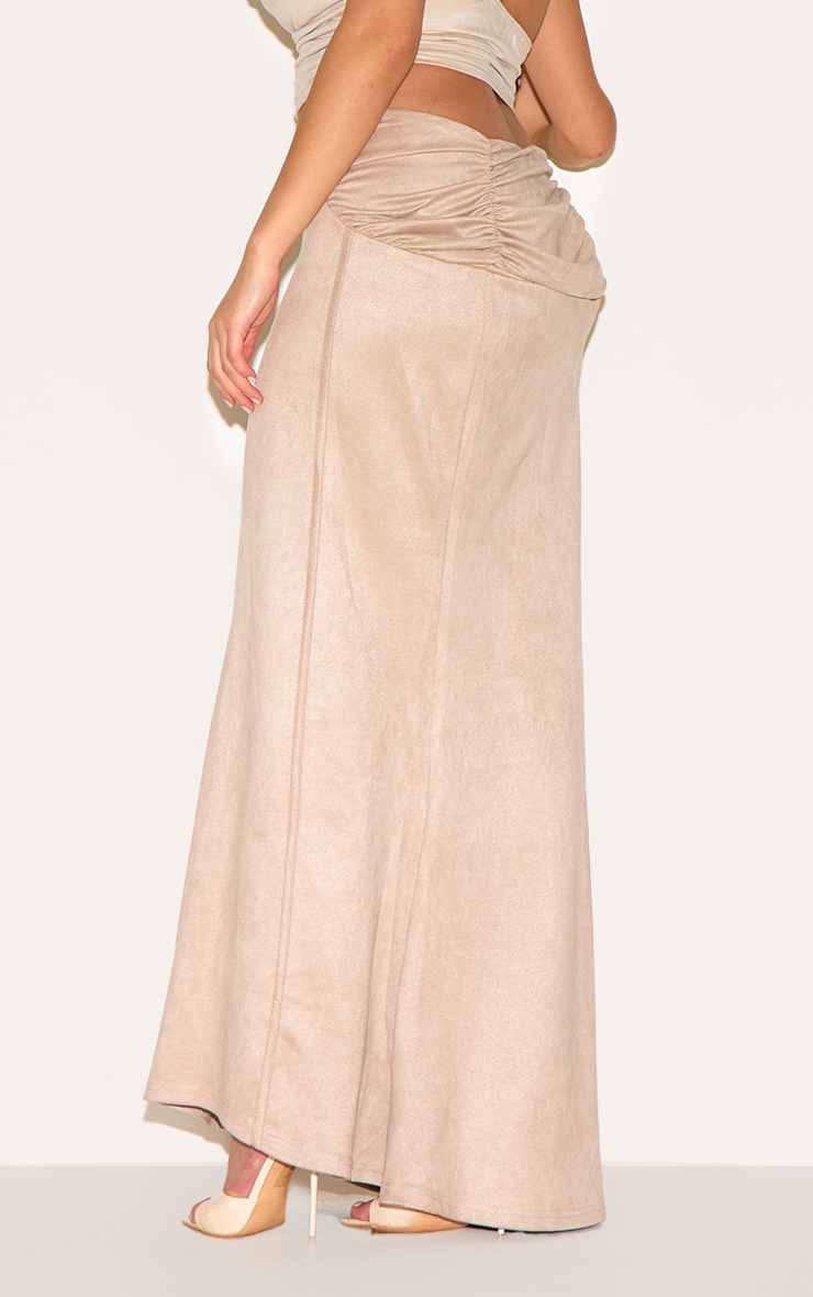 Plus Stone Faux Suede Ruching Waist Detail Maxi Skirt image 3