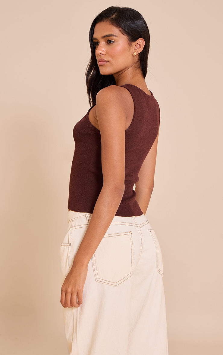 Chocolate Fine Knit Racer Neck Top image 2