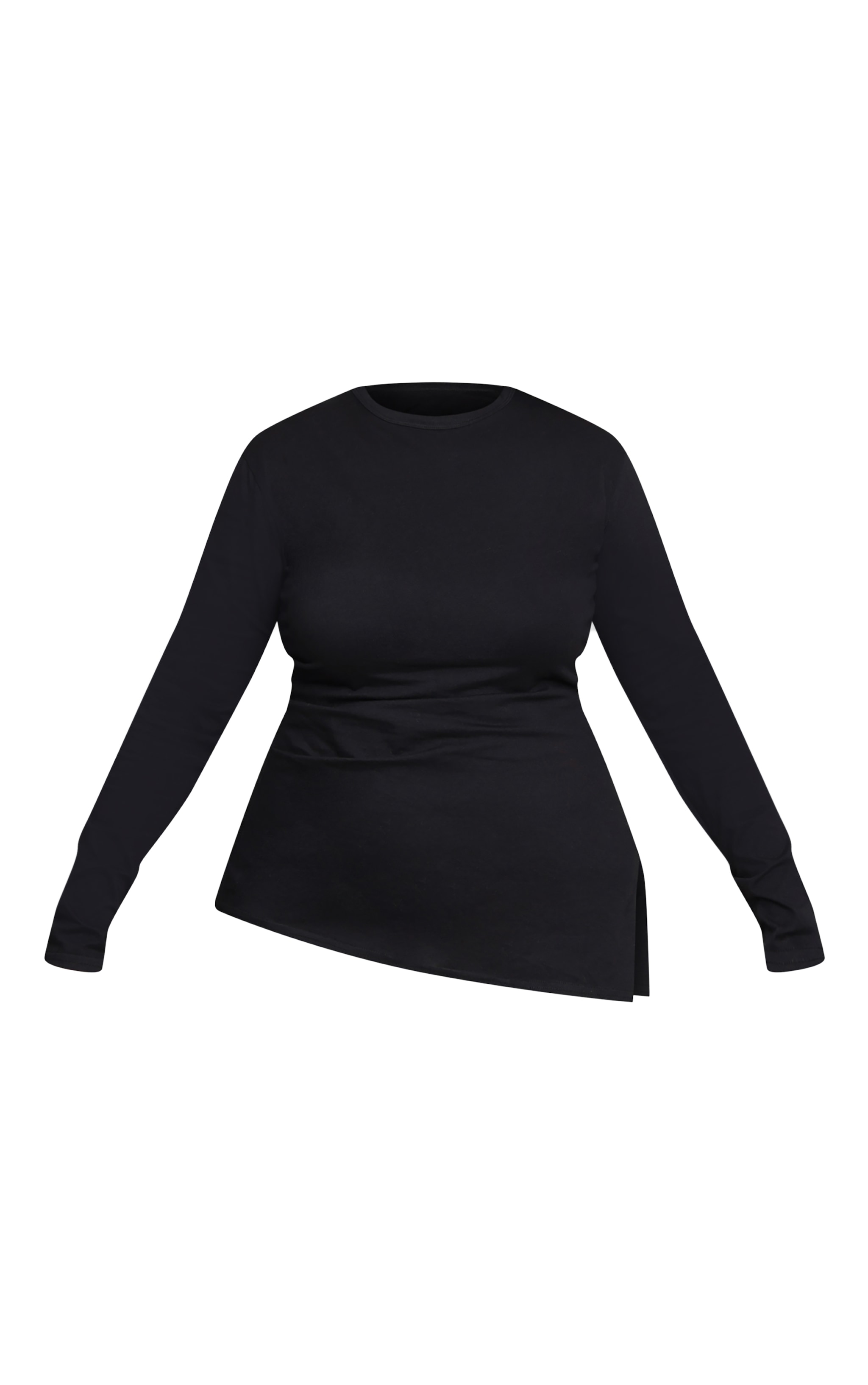 Plus Black Cotton Ruched Side Long Sleeve T-shirt  image 5