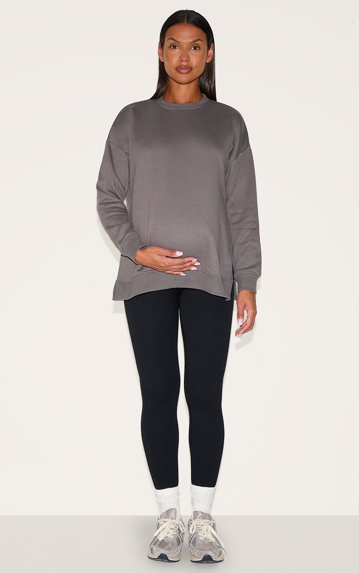 Maternity Charcoal Nursing Side Split Sweater image 3
