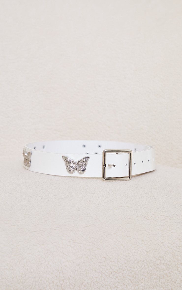 White Pu Silver Multi Butterfly Waist Belt