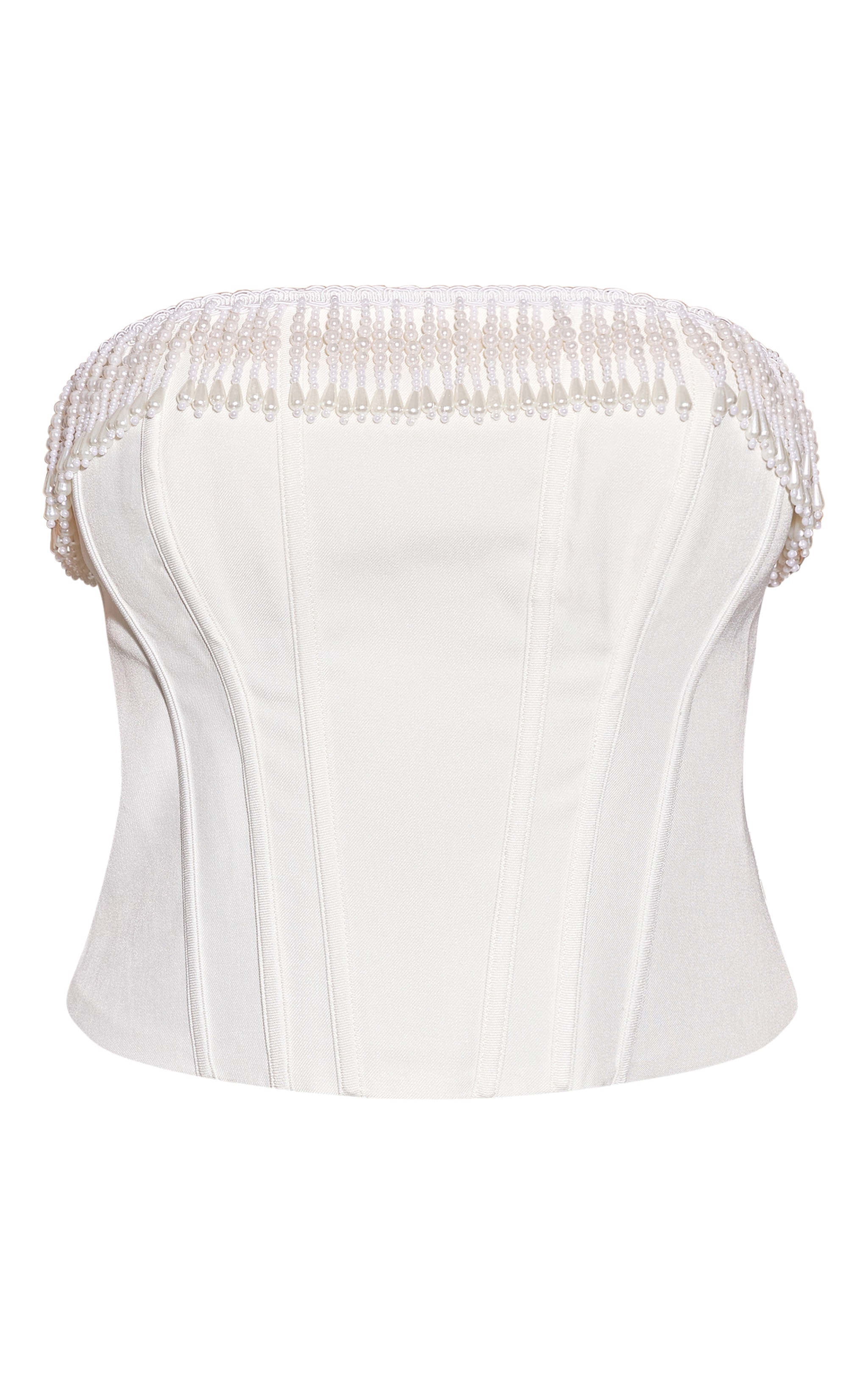 Cream Boned Pearl Tassel Trim Corset   image 5