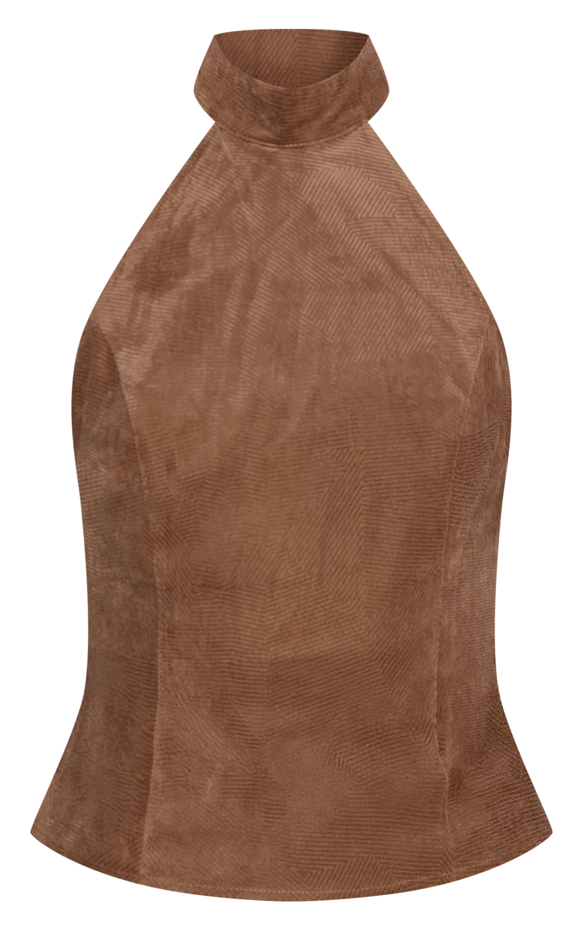 Brown Corduroy Deep Halterneck Fitted Top image 5