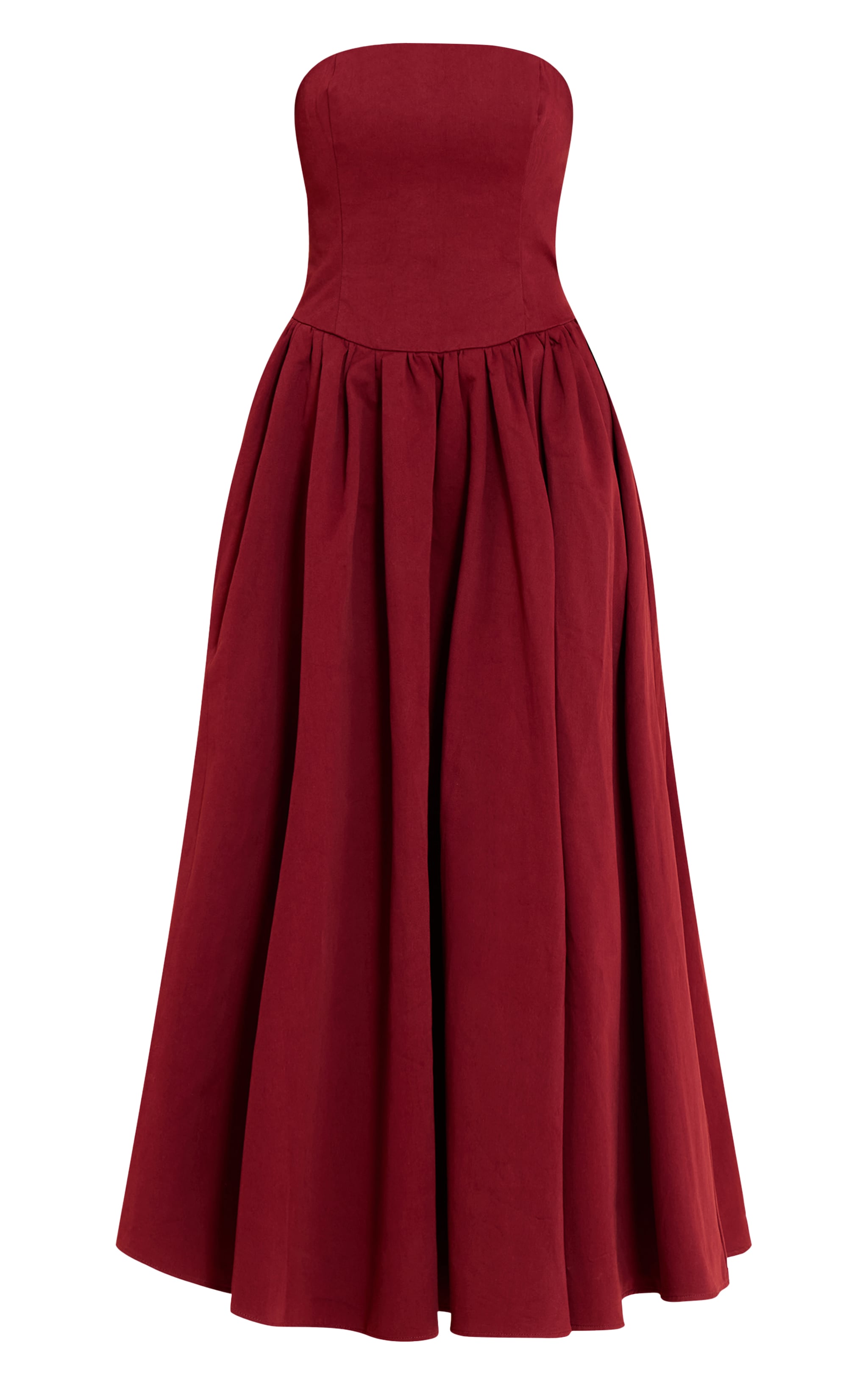 Burgundy Woven Bandeau Ruched Skater Midaxi Dress image 5