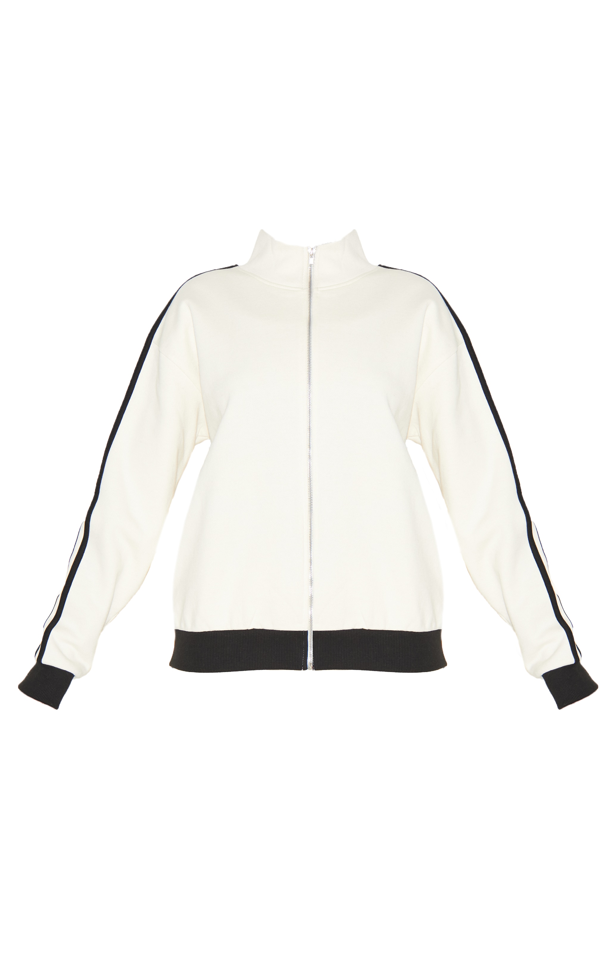 Cream Premium Side Stripe Contrast Zip Through Sweatshirt image 5