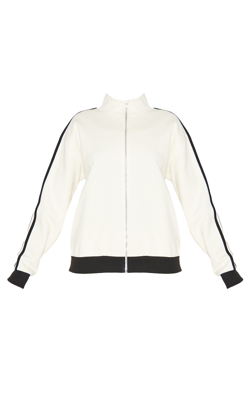 CREAM MULTI STRIPE CROPPED HALF ZIP SWEATER main image 0