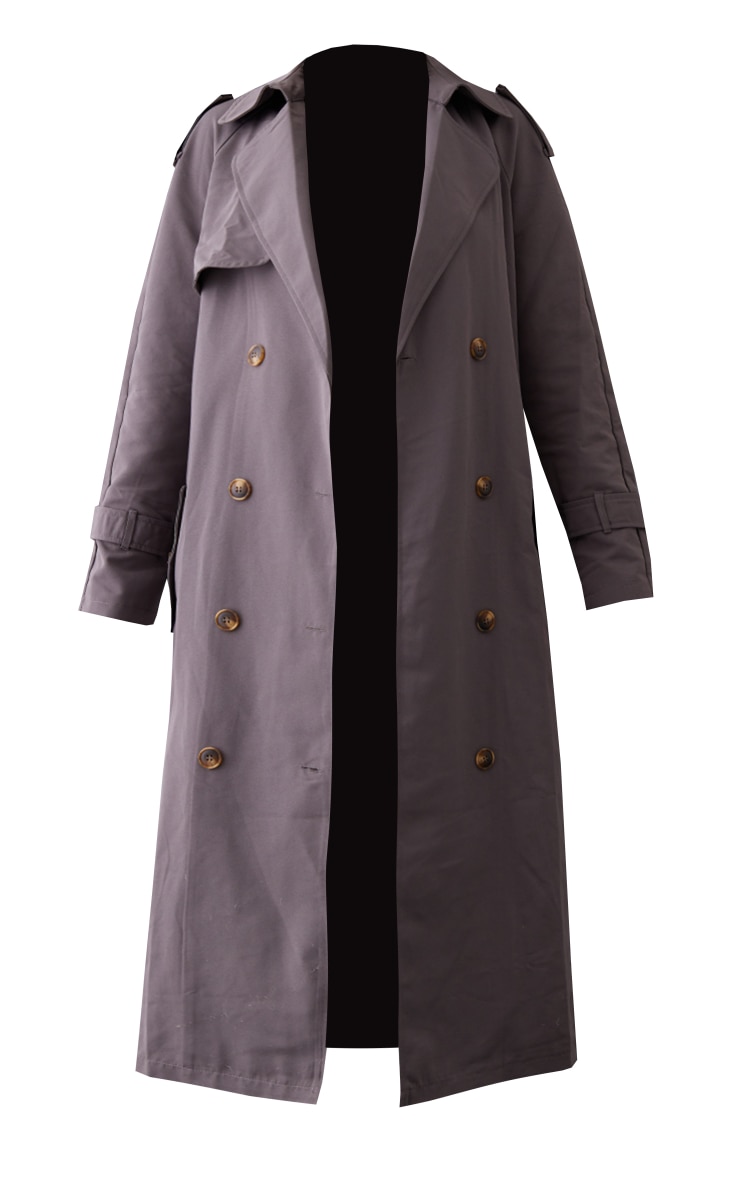 Petite Charcoal Tie Waist Trench Coat image 5
